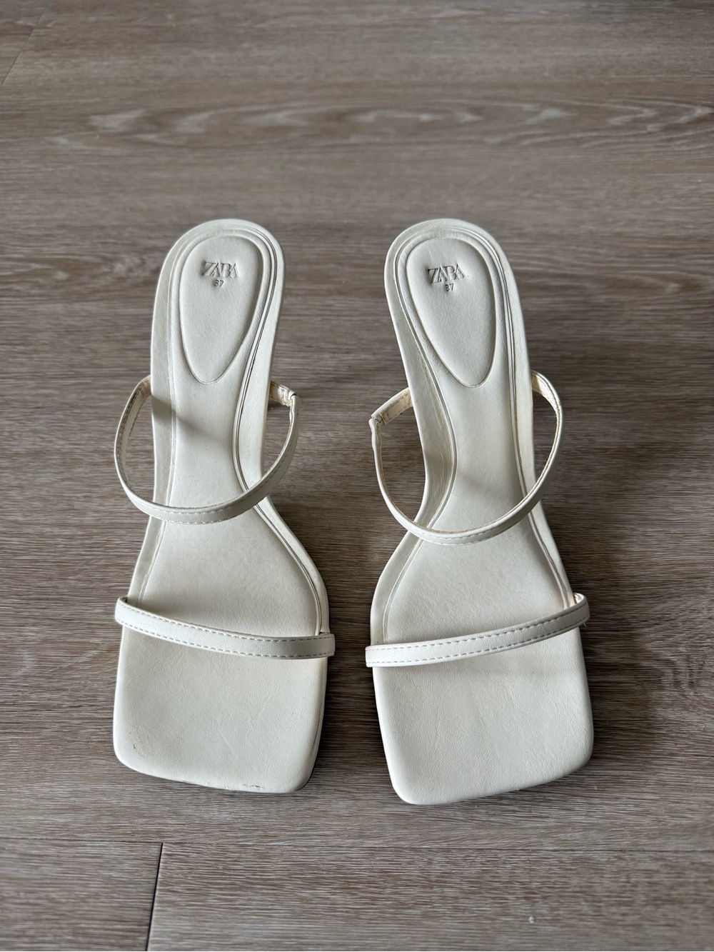 Zara Cream Square-Toe Double-Strap Heels